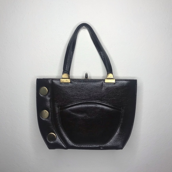 Mod Brown Patent Leather Vintage bag Circa 1960's - Picture 3 of 3